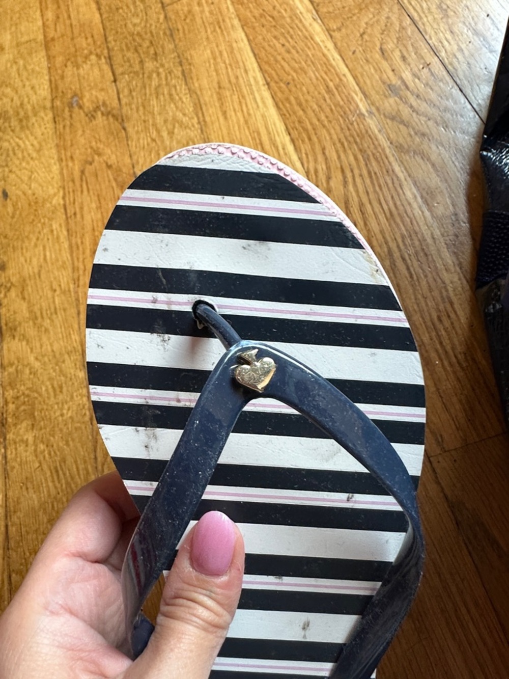 kate spade Pink and Black Flip Flop Sandals with Logo Heel - Picture 3 of 3